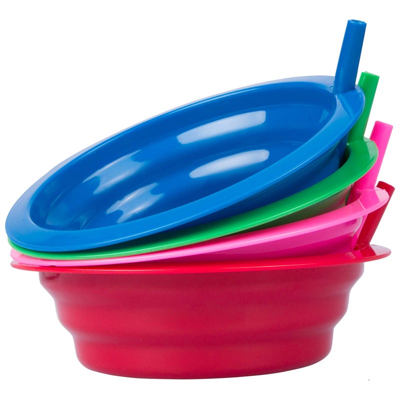 Cibi Cereal Bowls with Straws for Kids BPA-Free Plastic | Toddler Sip-A-Bowls with Built-In Straw for Cereal and Soup | Set of 4 Colorful Breakfast Bowls - Image 1